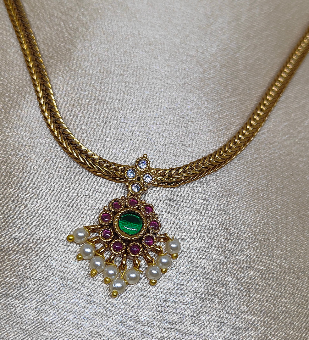 Elegant Gold-Plated Pendant with Green & Kemp Stones ✨
