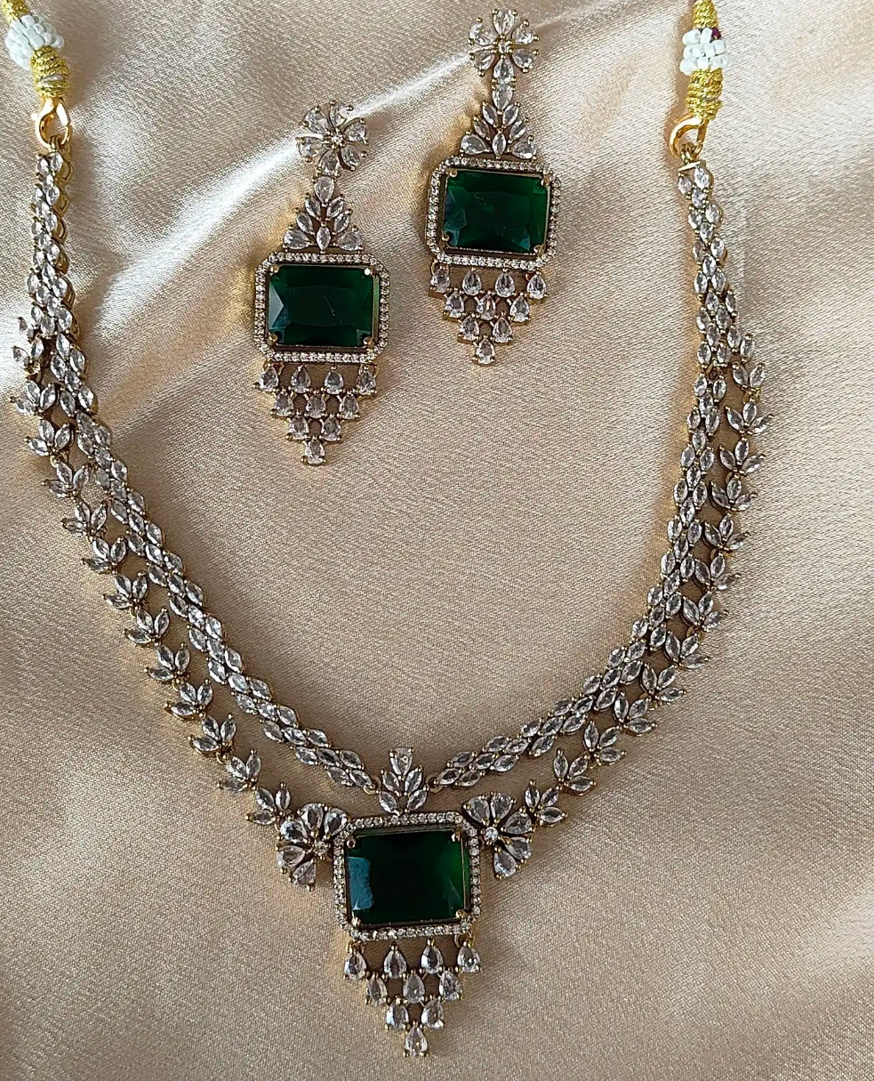 Royal AD Stone Necklace – Emerald Green & Royal Purple