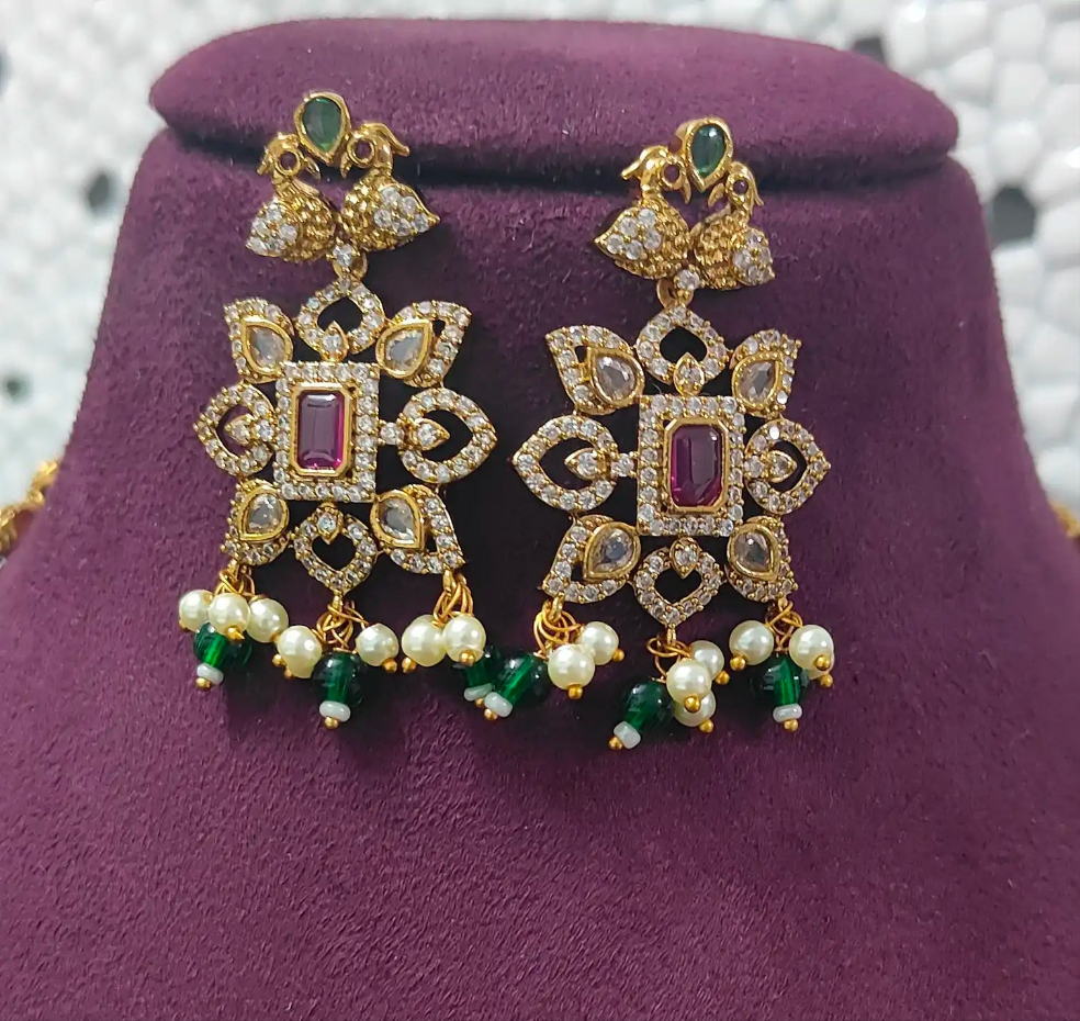 Antique AD Stone Necklace Set with Pearls & Ruby C-101