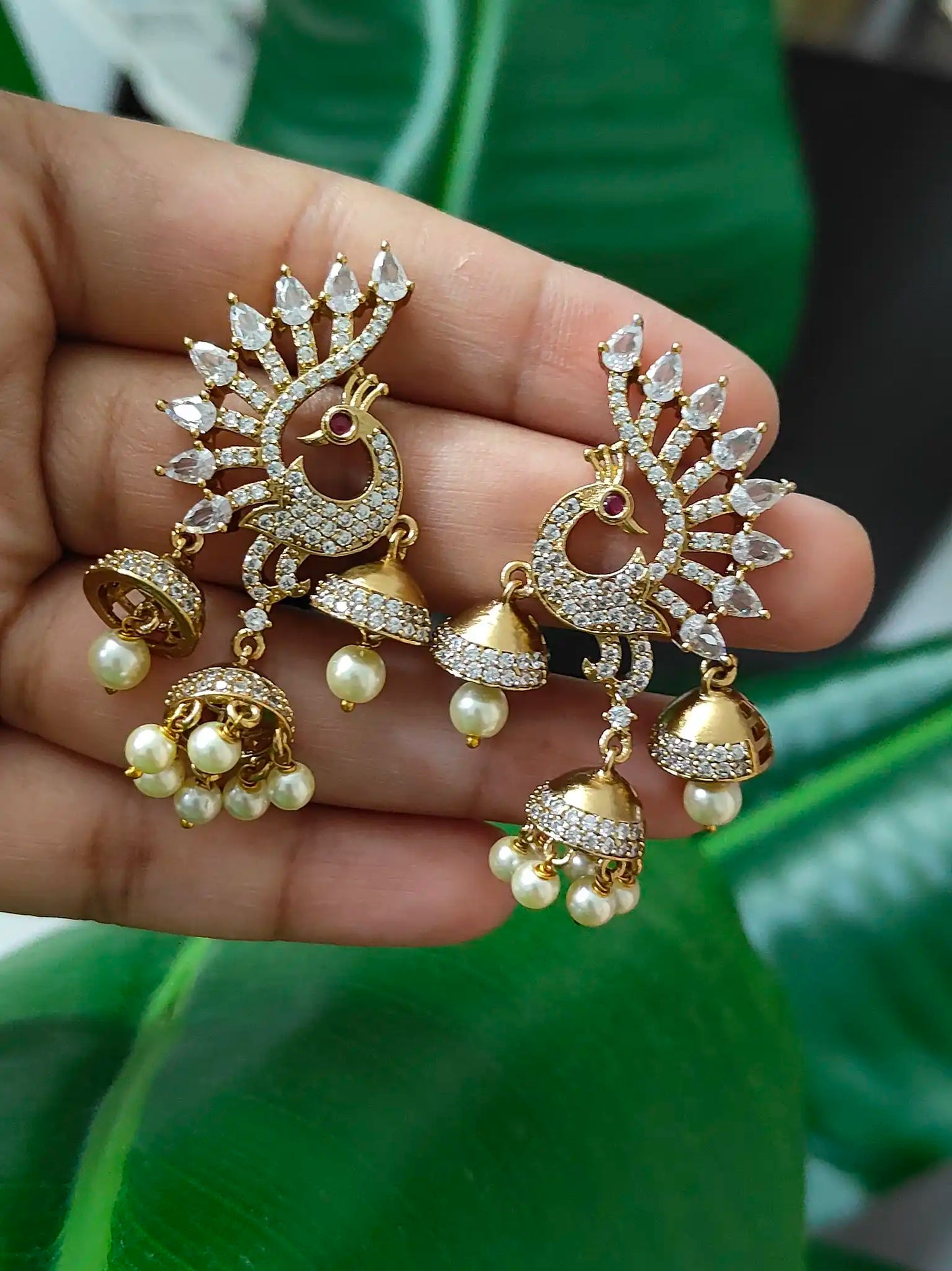Sparkling Peacock AD Jhumka Earrings code - 160