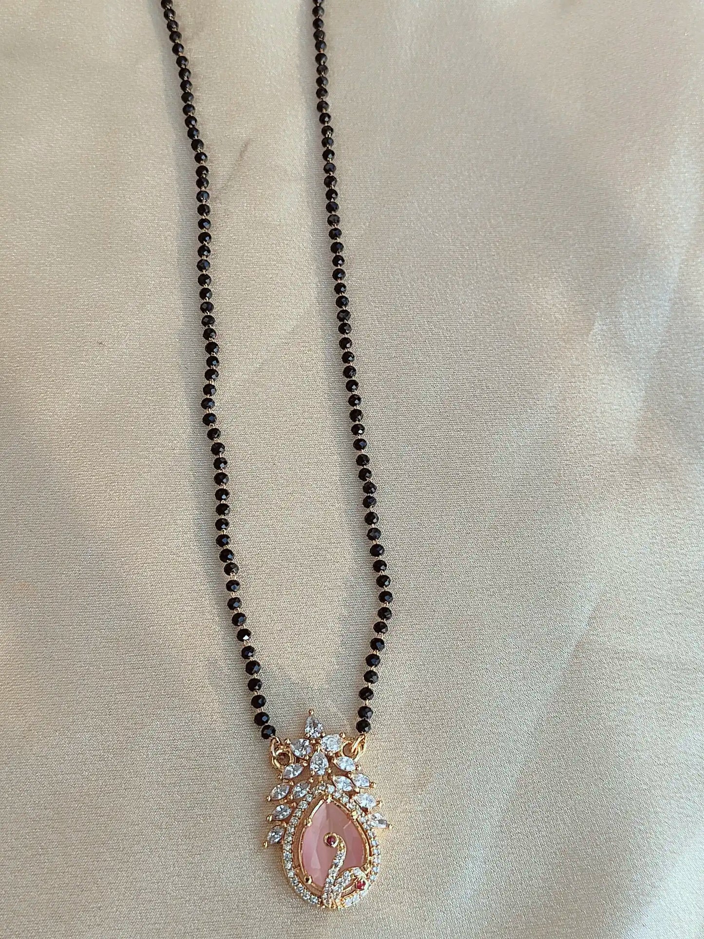 Swan Design CZ Pink Stone Mangalsutra ms0025