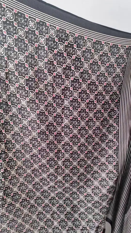 Ajrak- Satin Saree with Geometric Pallu. C - Sr006