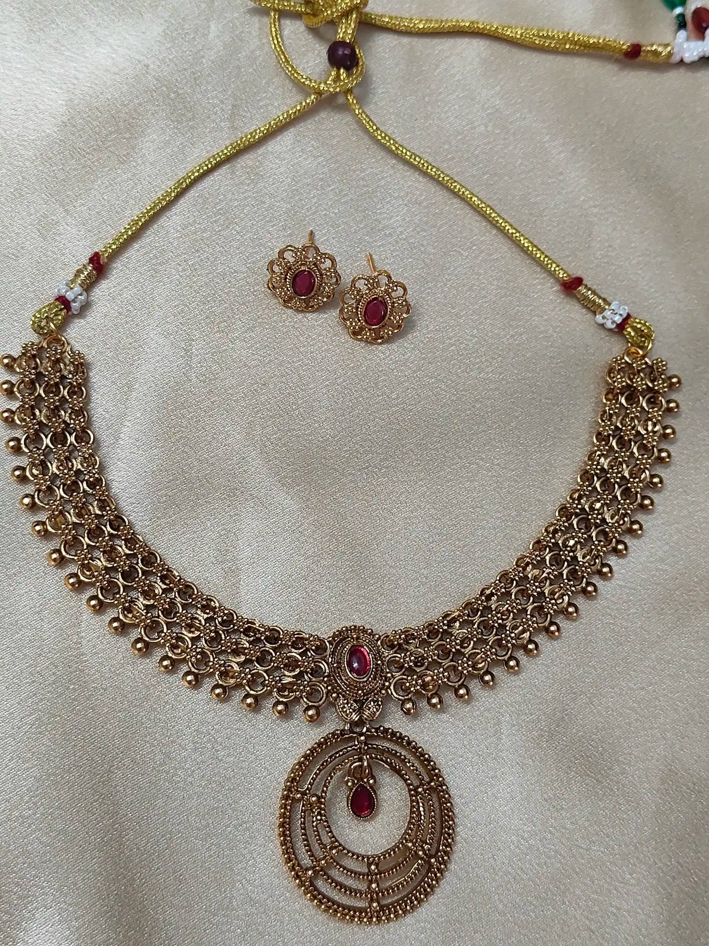 Antique Floral Necklace Set with studs. Code - 154