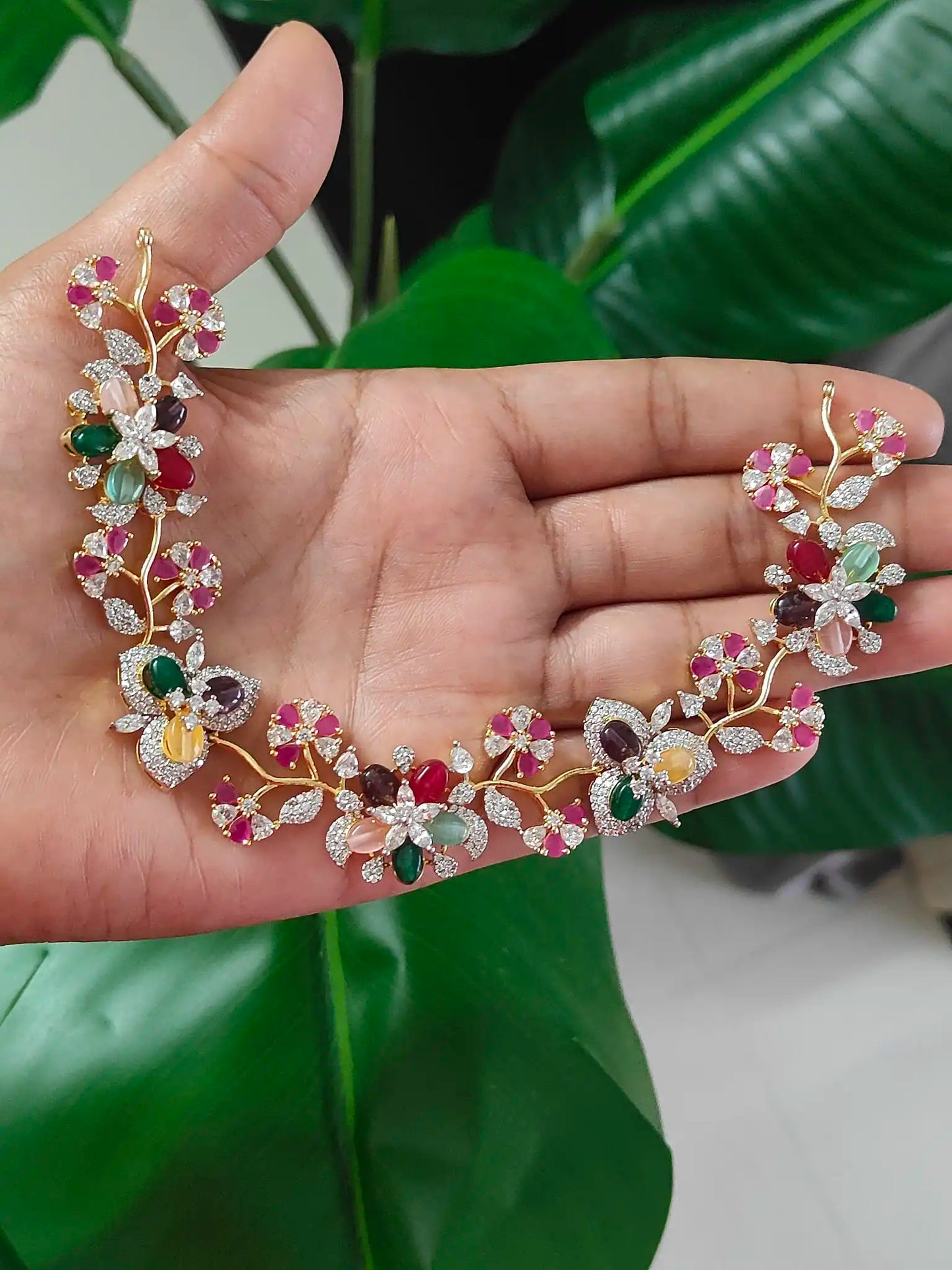 Multicolor Floral AD Stone Necklace Set. Code - 159