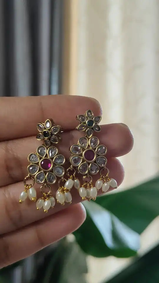 Two layer Pearl haaram with kundan pendant. C - 183