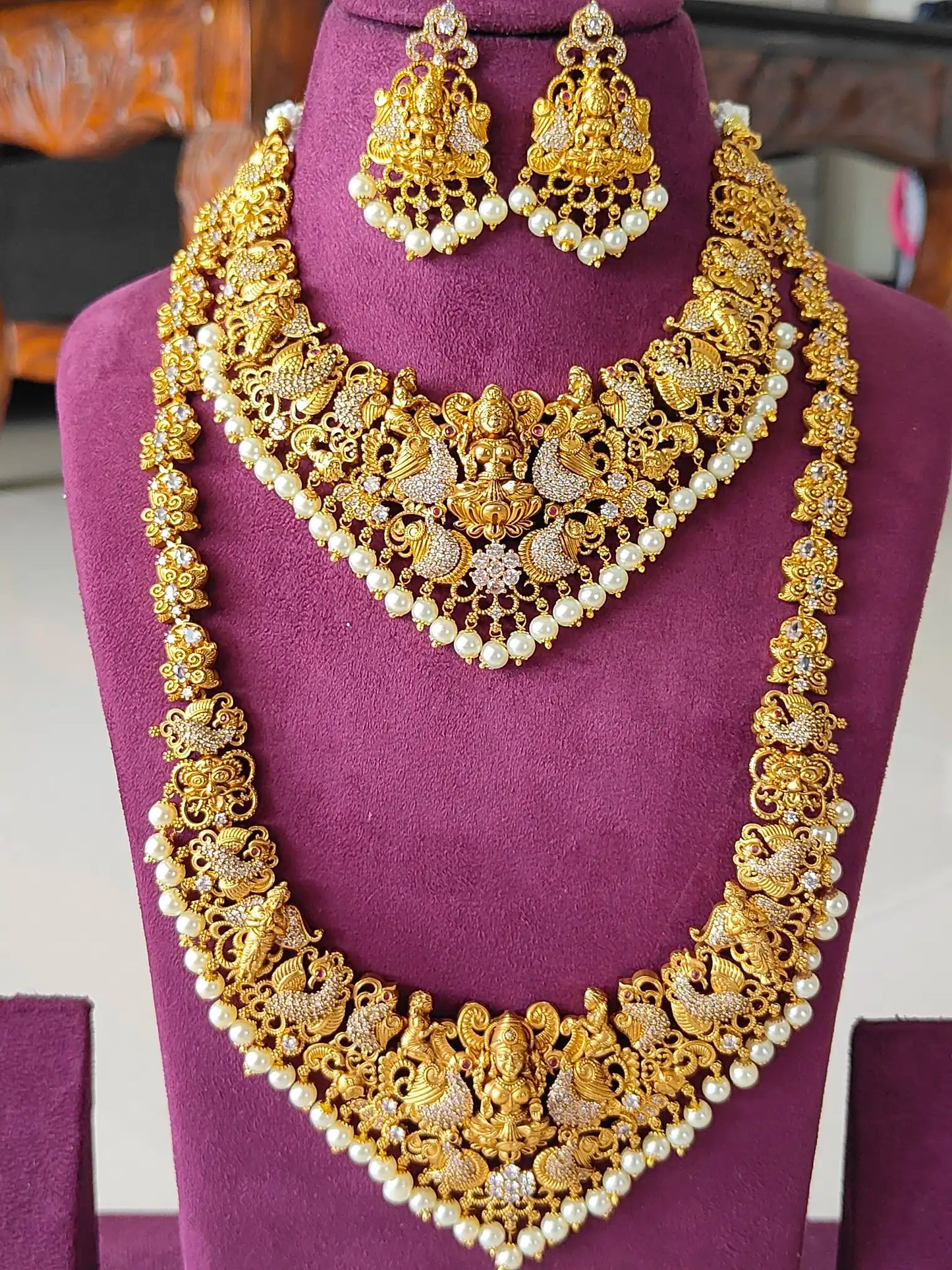 Lakshmi Peacock Temple Long Necklace C-126