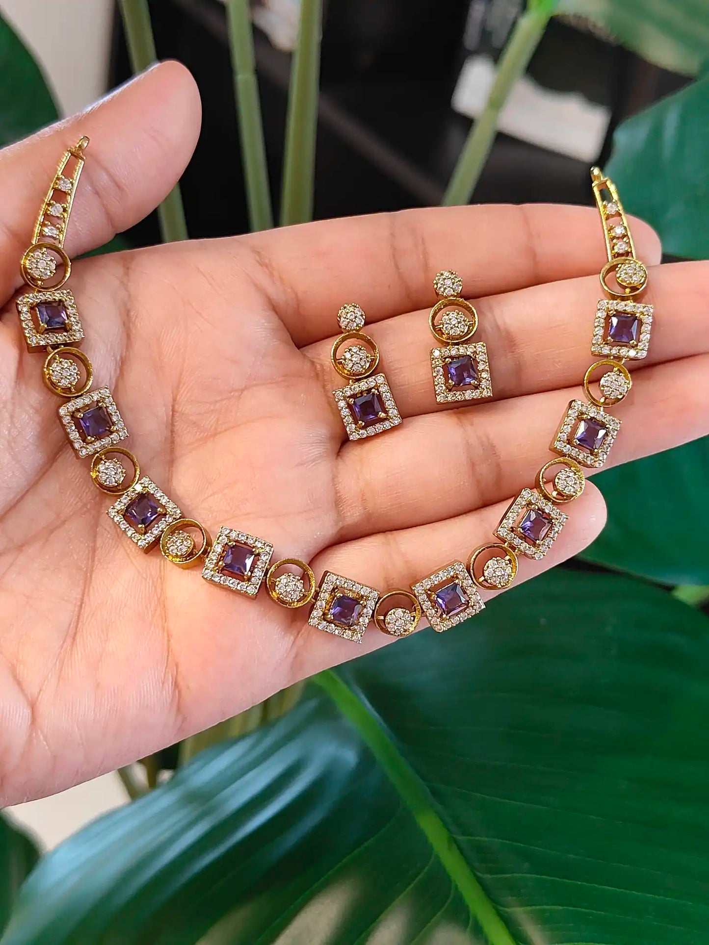 Square Sparkle Elegance – Premium Necklace Set. Code 169