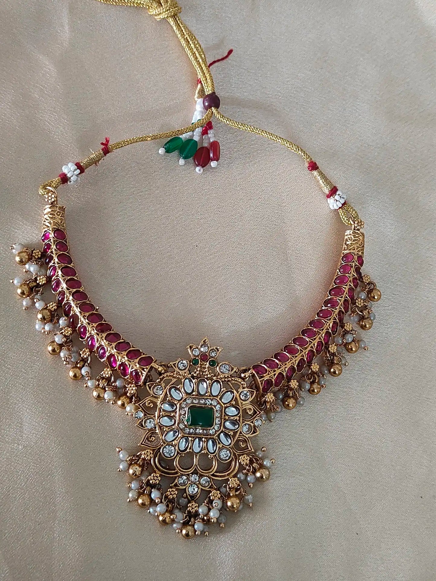 Royal Ruby-Green Temple Necklace Set. Code - 137