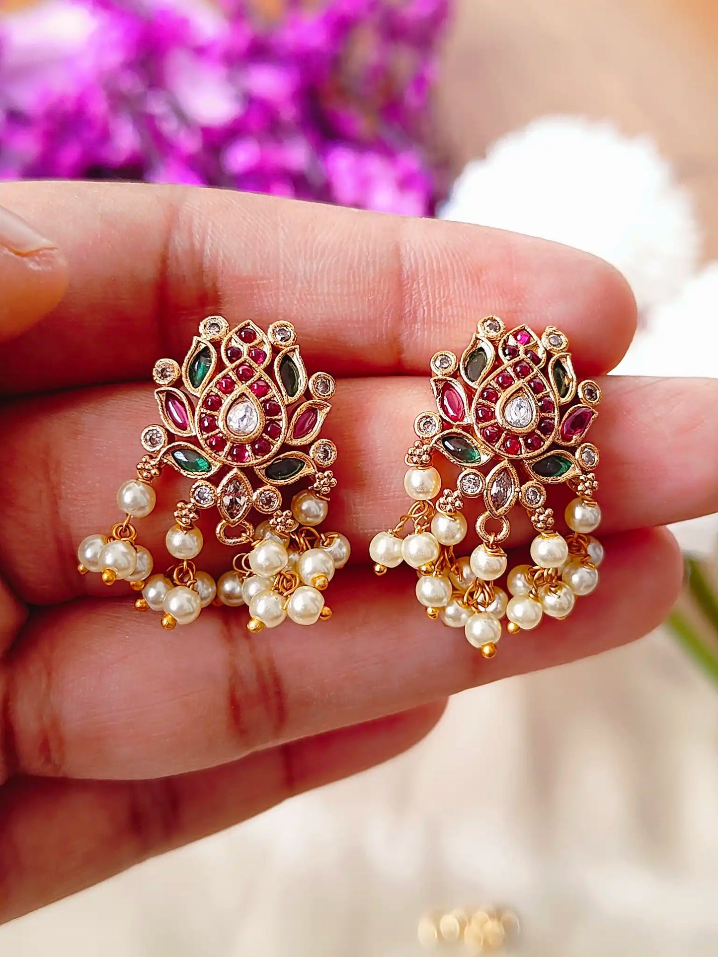 Elegant Kundan Floral Pendant with Invisible Chain & Pearl Drops - ivc0022