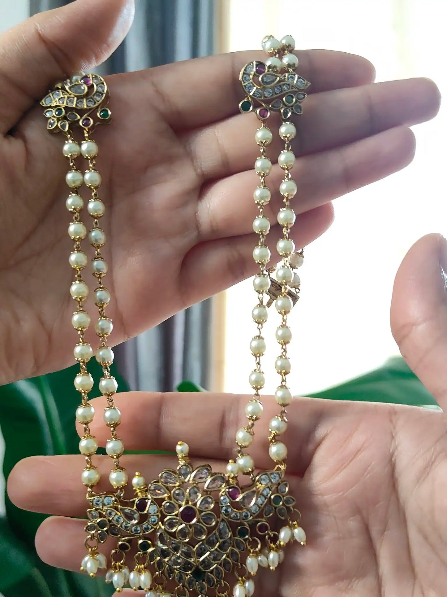 Two layer Pearl haaram with kundan pendant. C - 183