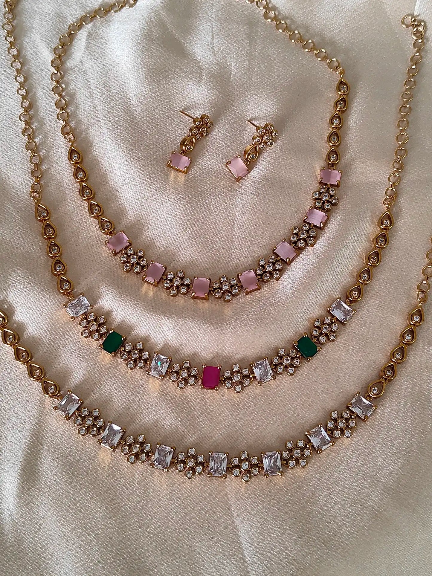 Sparkling CZ Stone Short Necklaces – 3 Unique Styles code - 128