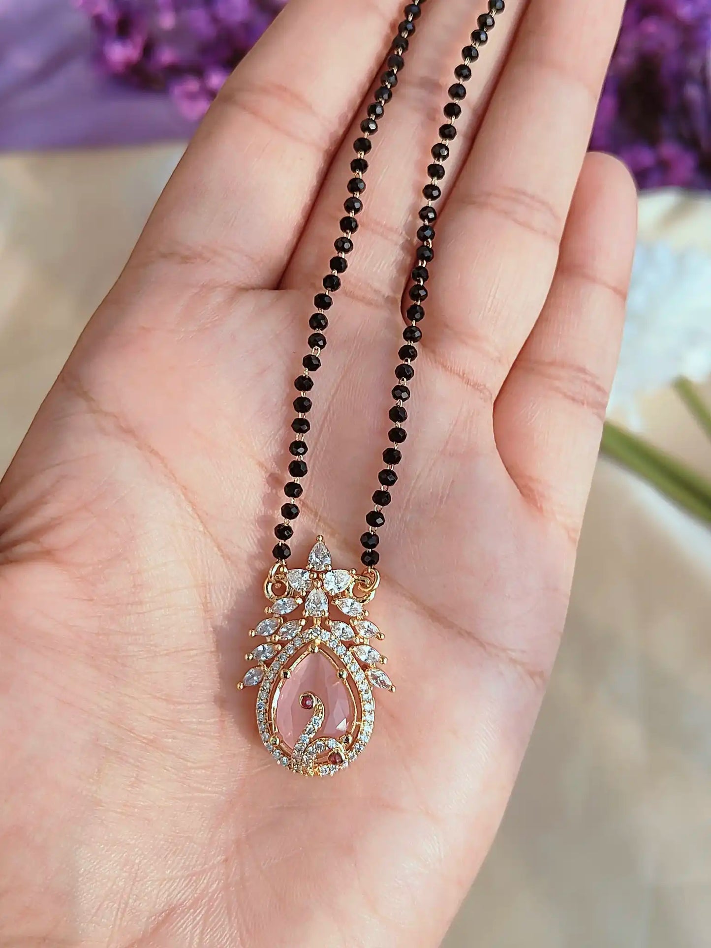 Swan Design CZ Pink Stone Mangalsutra ms0025