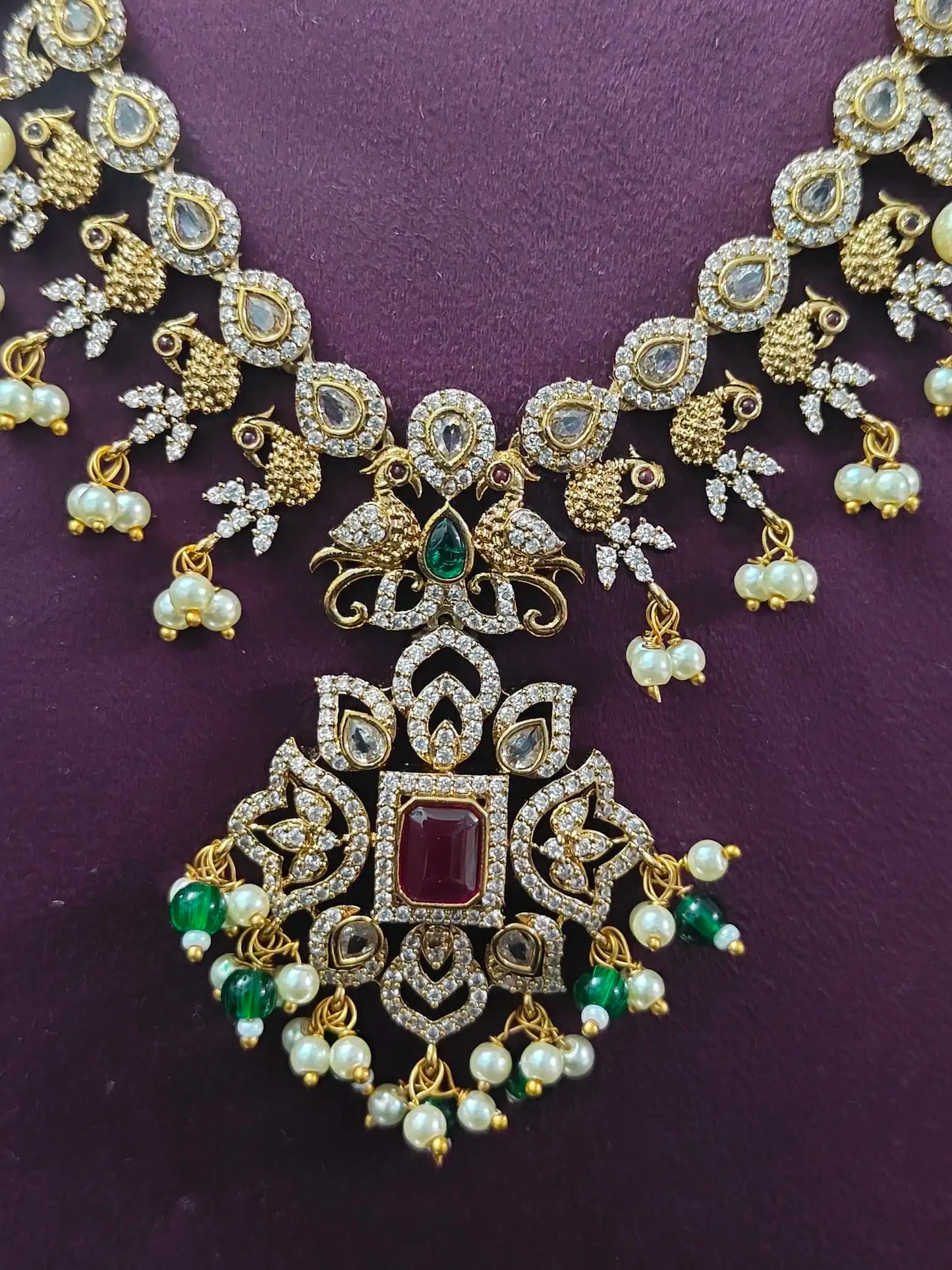 Antique AD Stone Necklace Set with Pearls & Ruby C-101