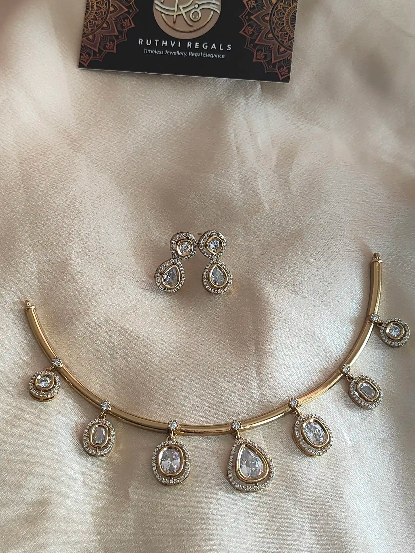 Teardrop Elegance Hasli Necklace Set – in Royal Purple & Crystal White. hn0023