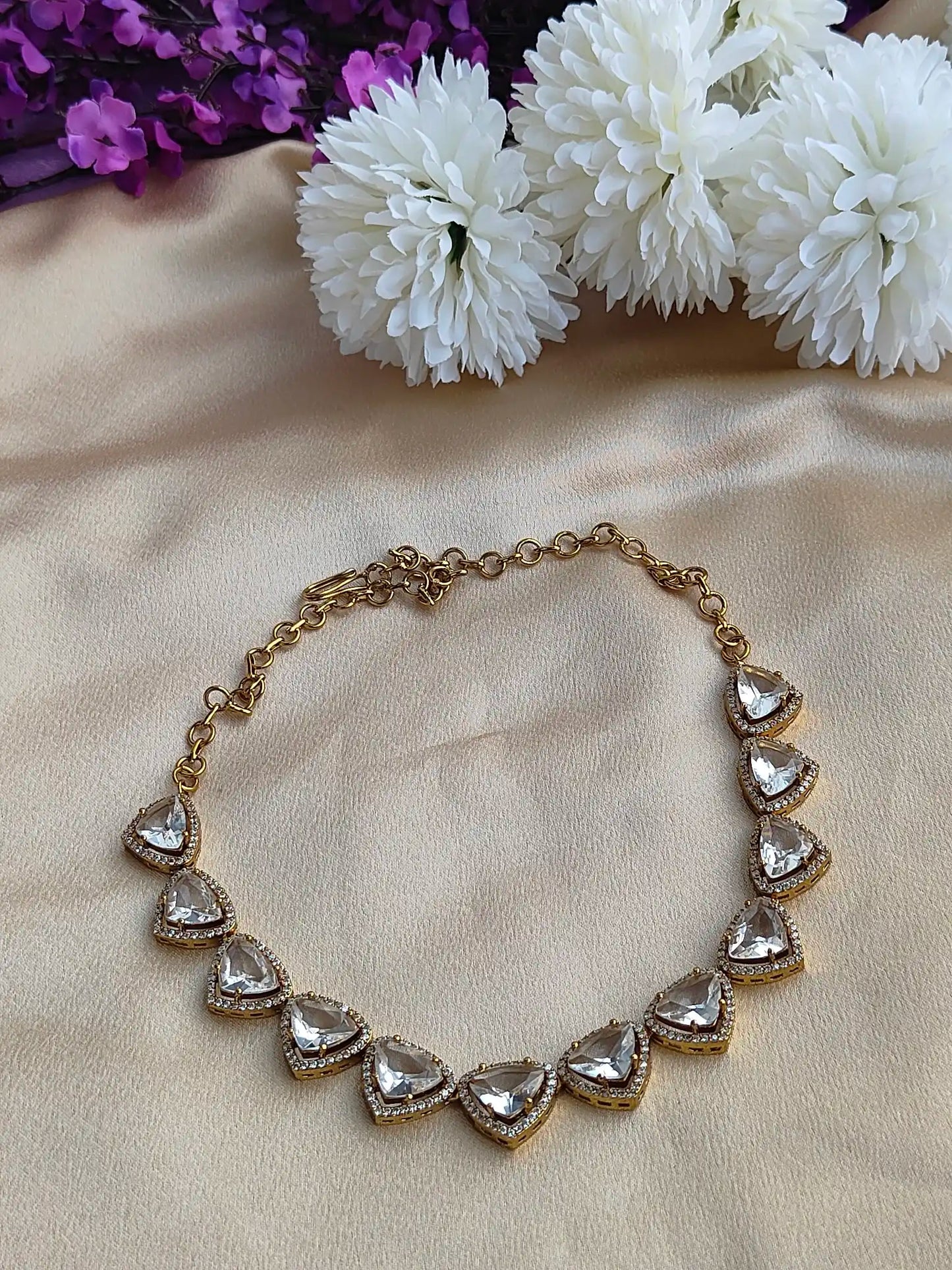 Crystal Triangle Kundan Choker Set –Ad0024
