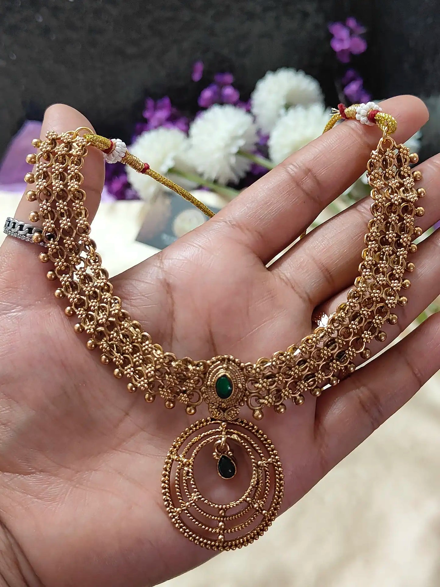 Antique Floral Necklace Set with studs. Code - 154