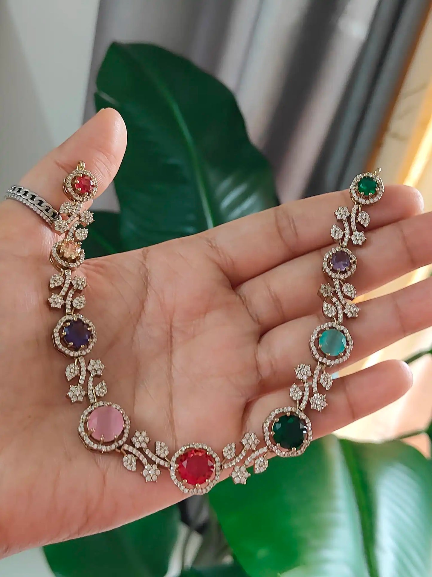 Multicolour Necklace Set with Floral Diamond Accents. Code - 174