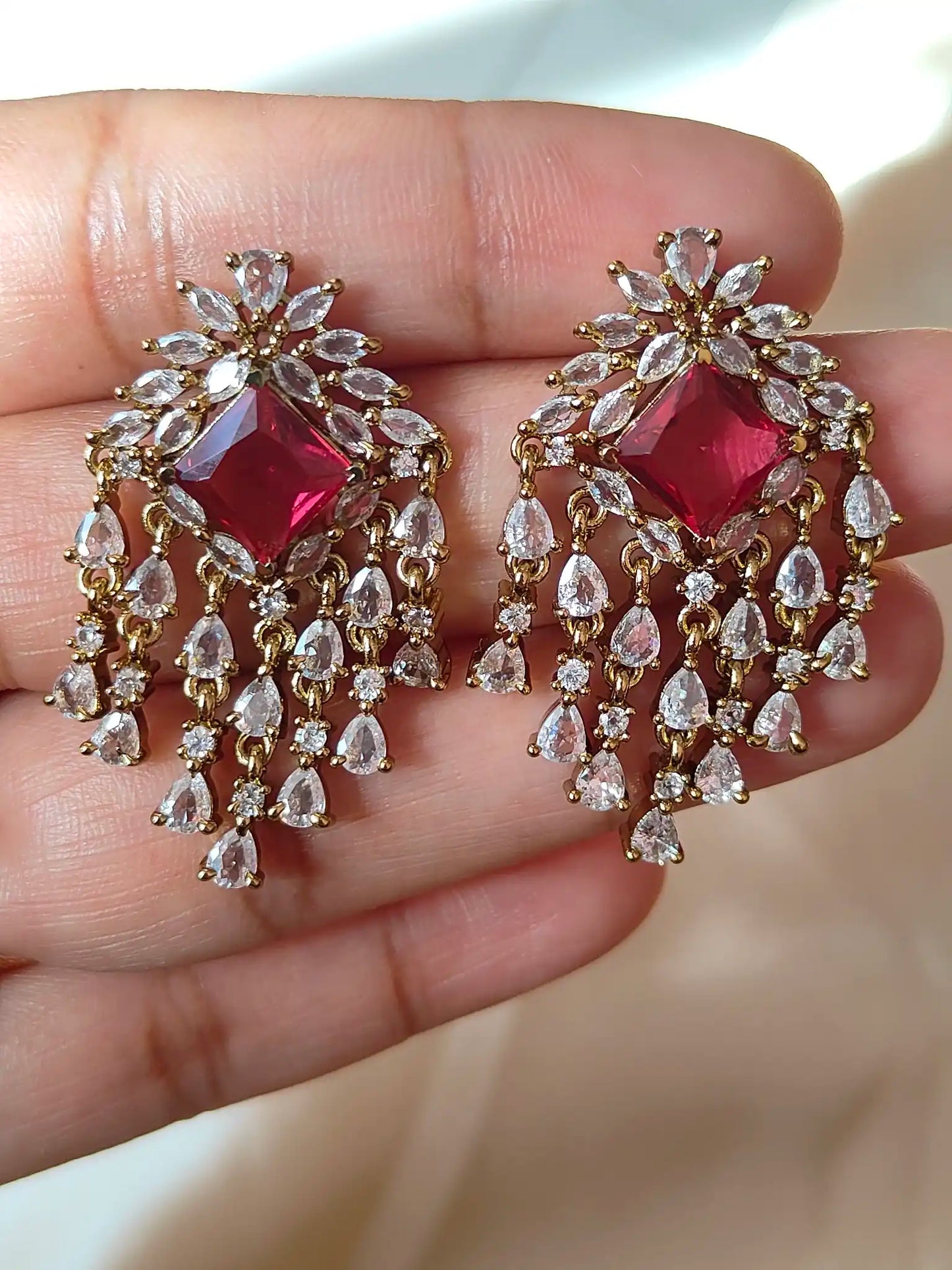 Radiant AD Stone Necklace Set with Pink Centerpiece. Code - 143