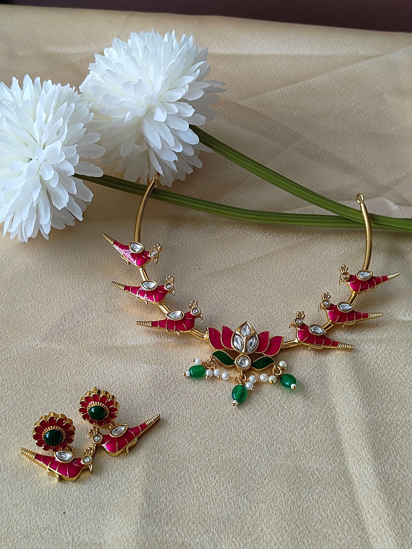 Grace in Bloom: A Regal Pink Lotus Adorned by Majestic Peacocks! C- hn0024