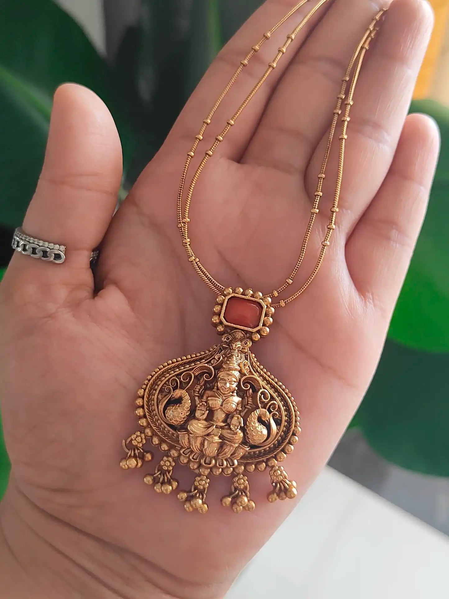 Antique Lakshmi Pendant Short chain with Earrings. Code - 149