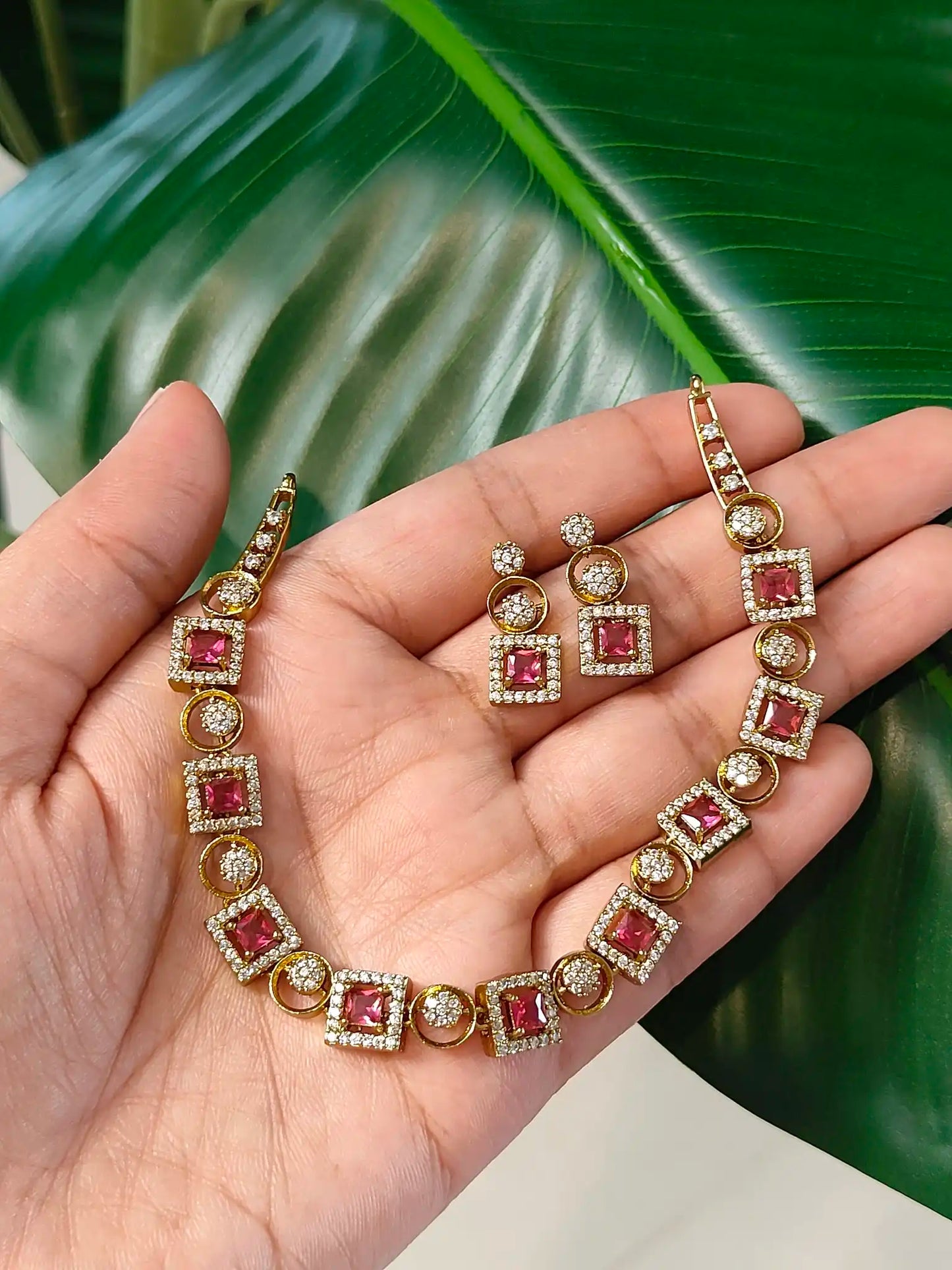 Square Sparkle Elegance – Premium Necklace Set. Code 169