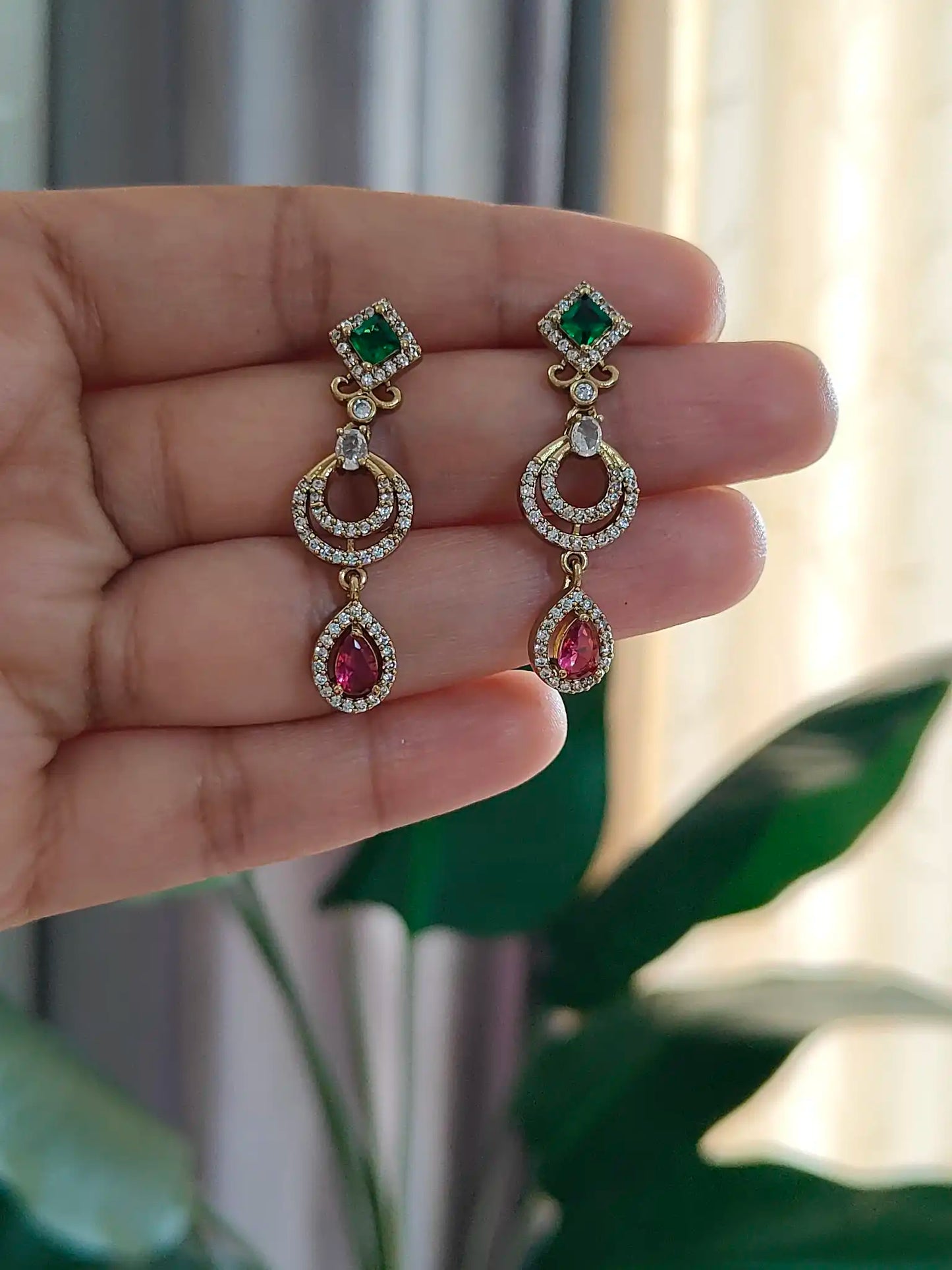 Ruby & Emerald Drop Necklace Set. Code -175