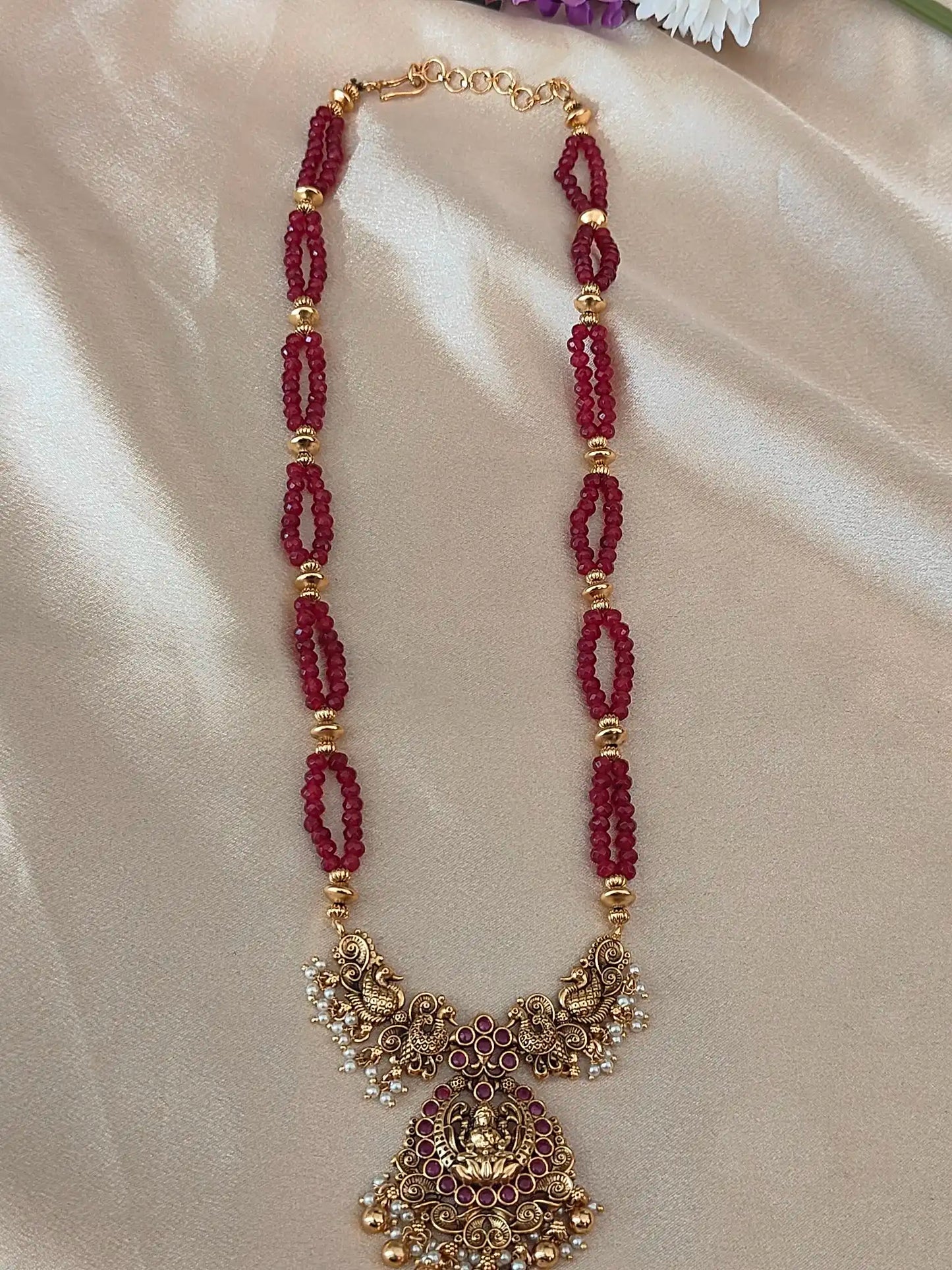 Lakshmi Temple Haram with Beaded Chain. Code - 152