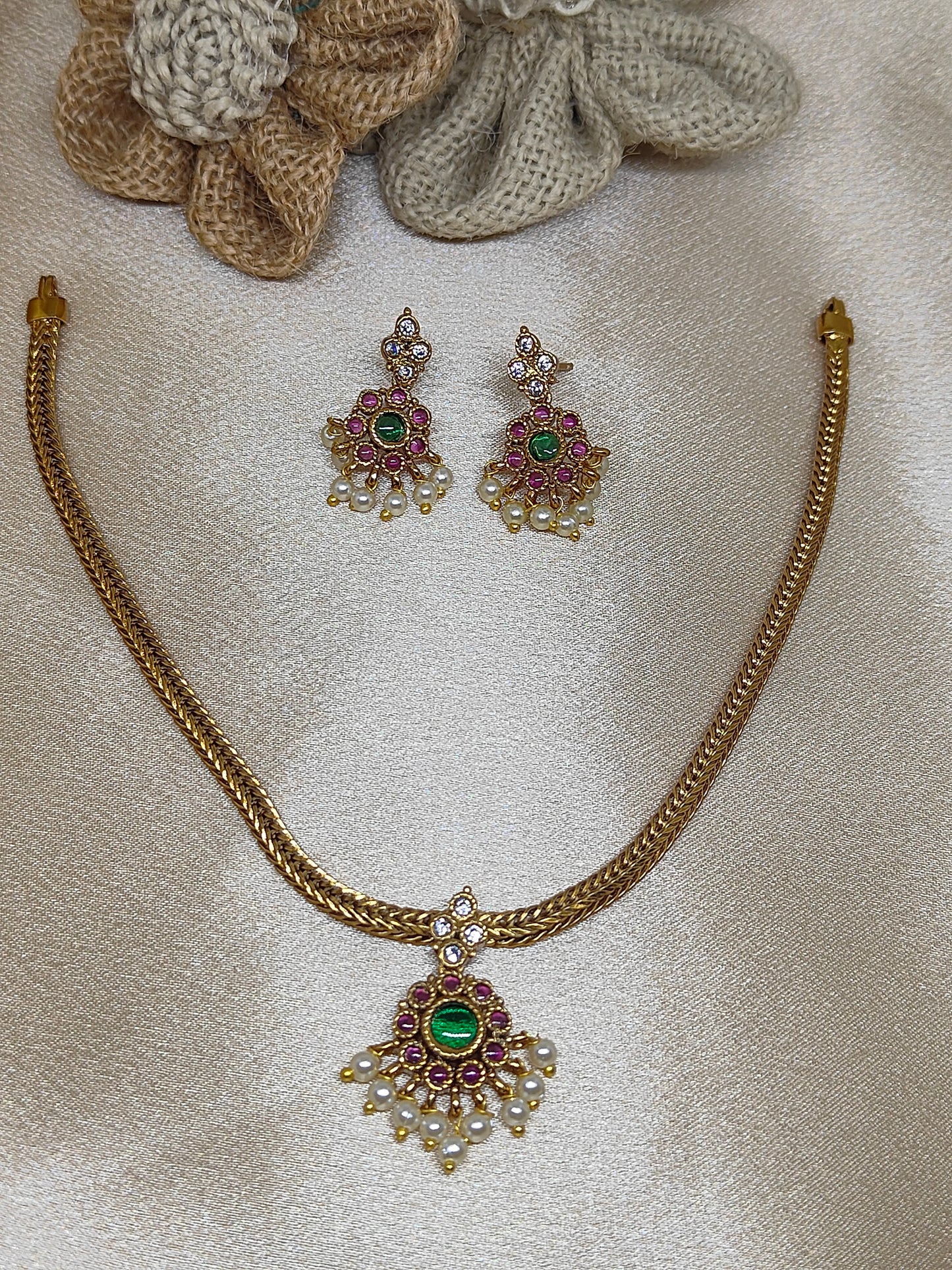 Elegant Gold-Plated Pendant with Green & Kemp Stones ✨