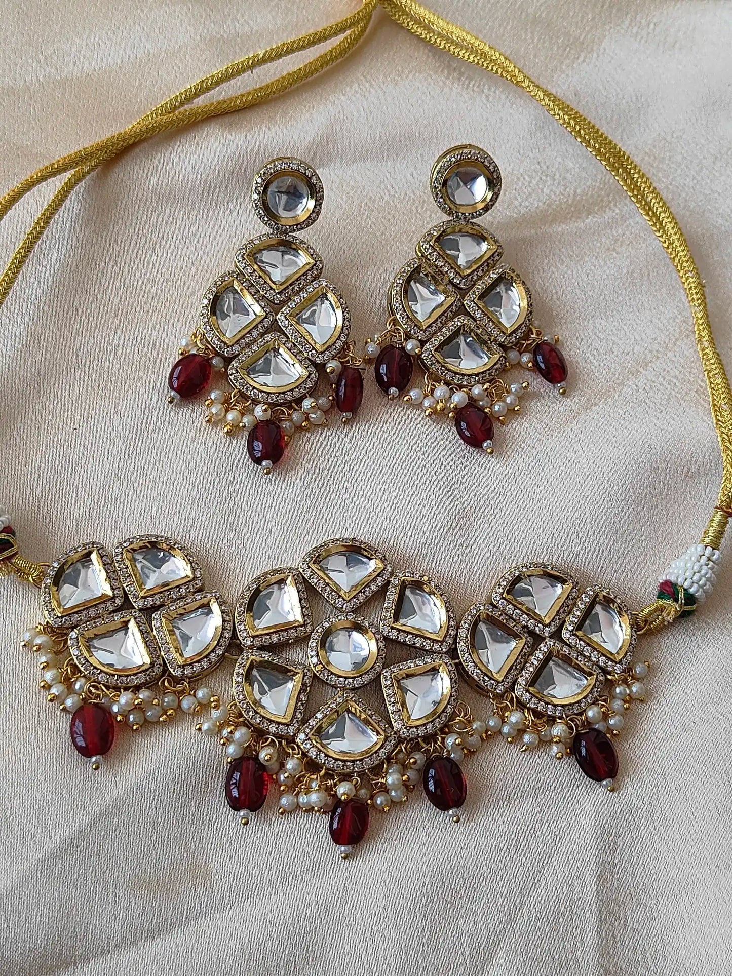 Royal Kundan Choker Set with Ruby Red Beads & Earrings