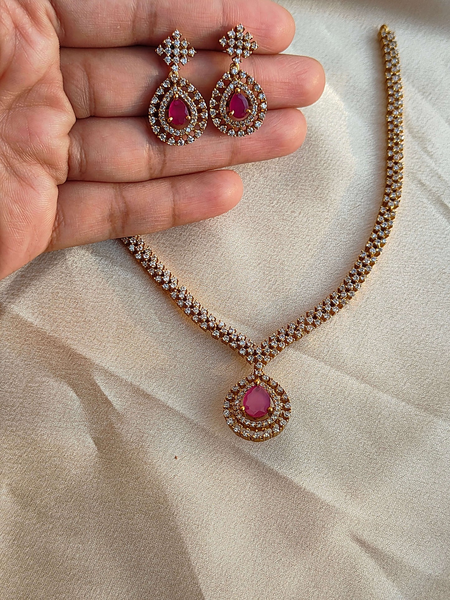 Elegant Moissanite Necklace Set with Changeable Teardrop Stone Studs