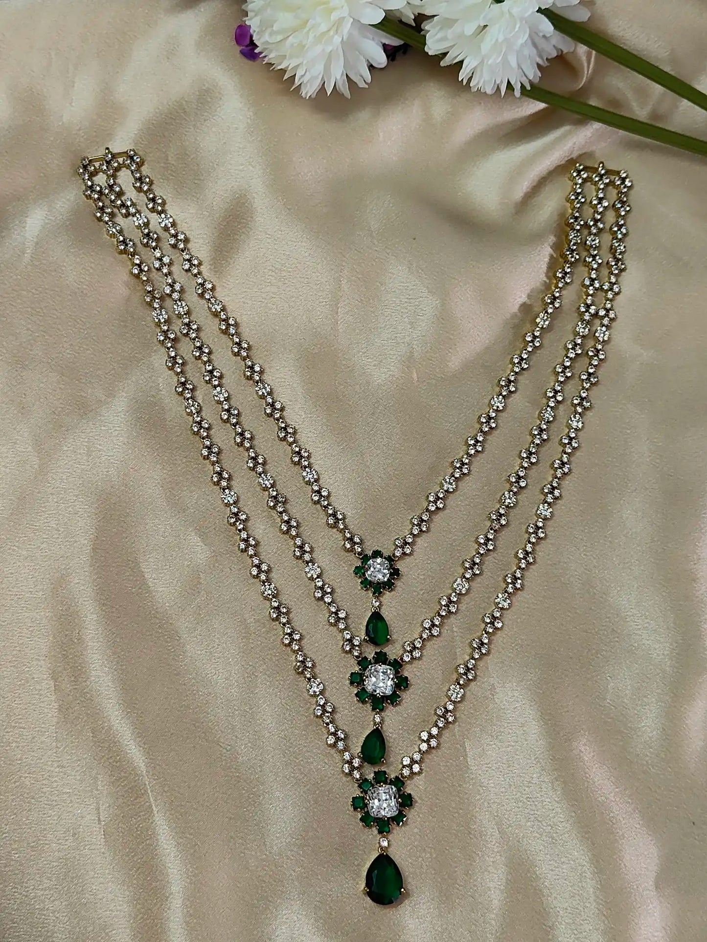 Royal Emerald Triple-Layer Long Haram – Neeta Ambani Inspired - na0022