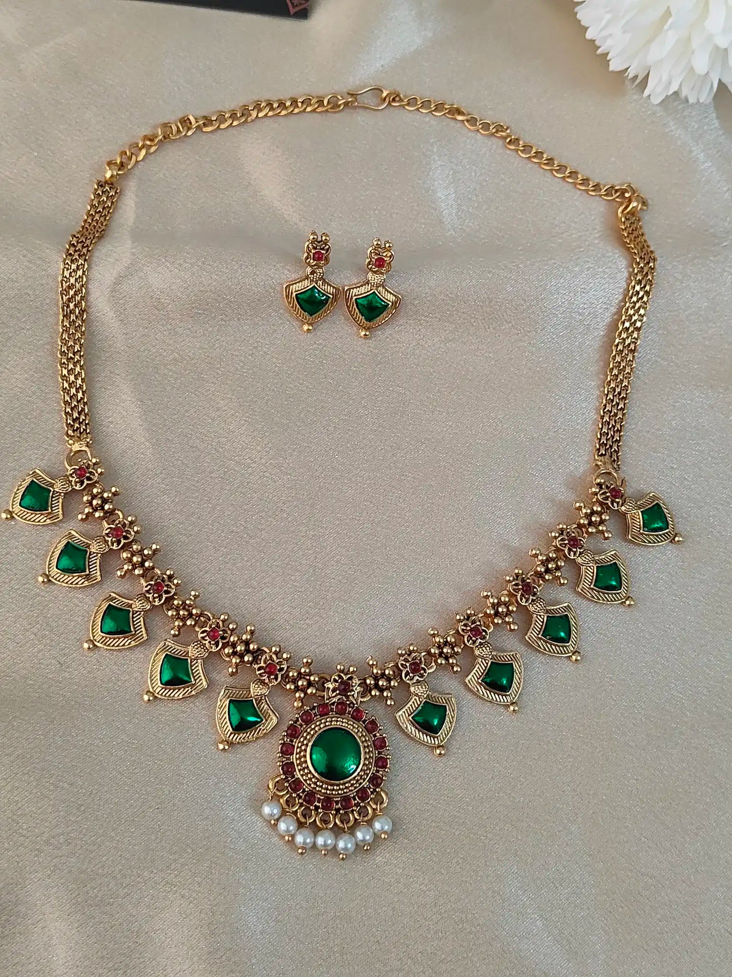 Antique Gold Finish Temple Necklace Set code -134