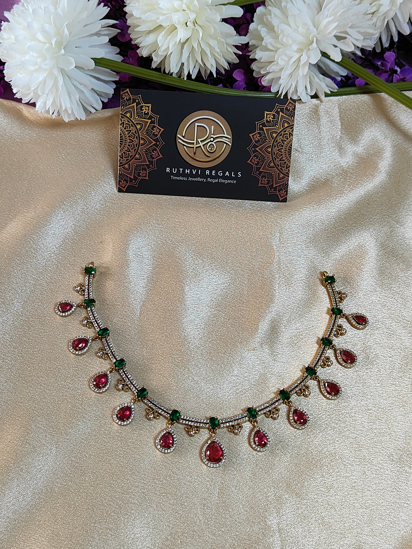 Ruby & Emerald Drop Necklace Set. Code -175