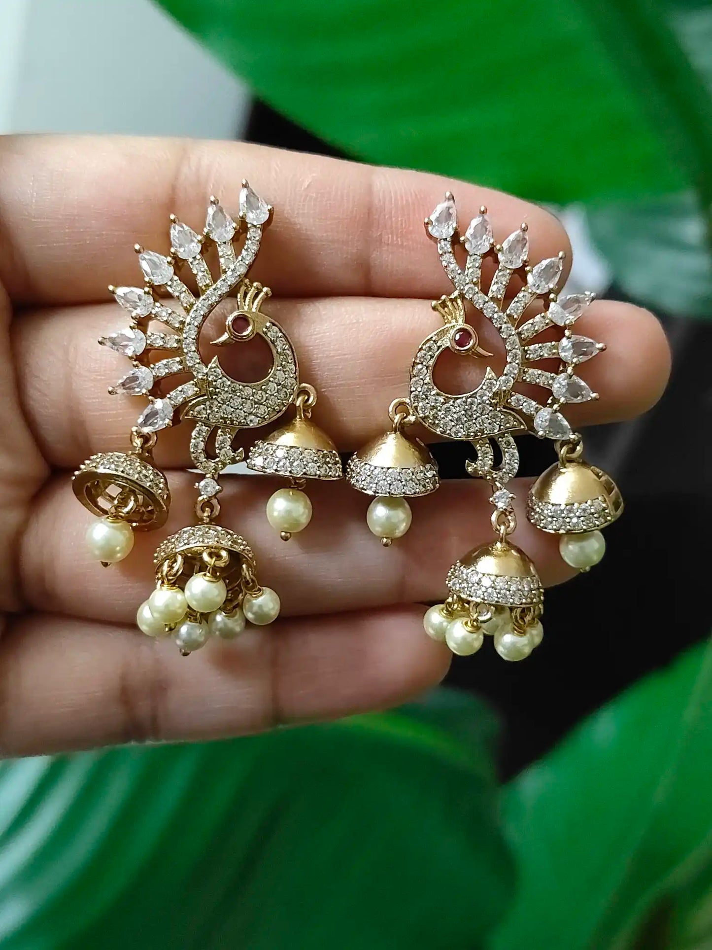 Sparkling Peacock AD Jhumka Earrings code - 160