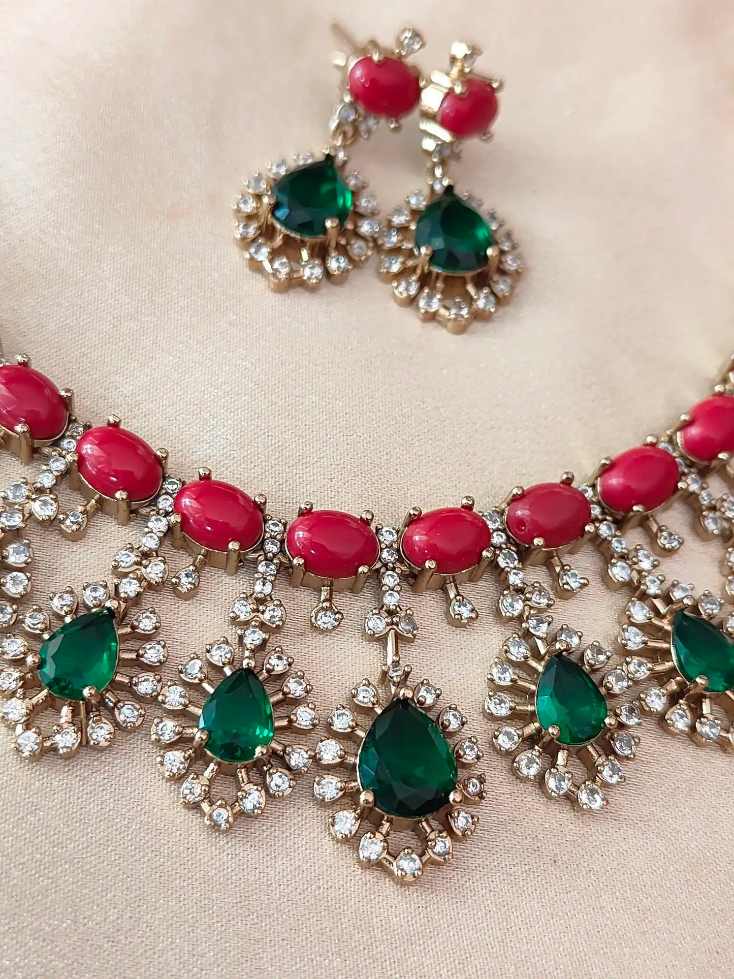 Royal Emerald-Ruby CZ Bridal Necklace Set Ad0023