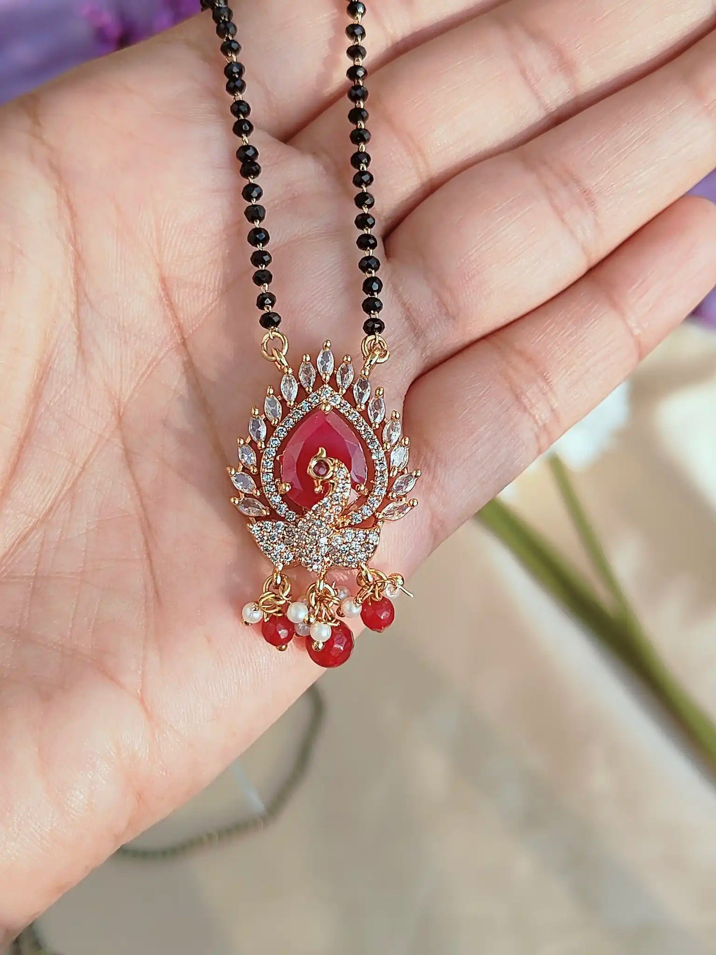 Peacock Design CZ Red Stone Mangalsutra ms0024