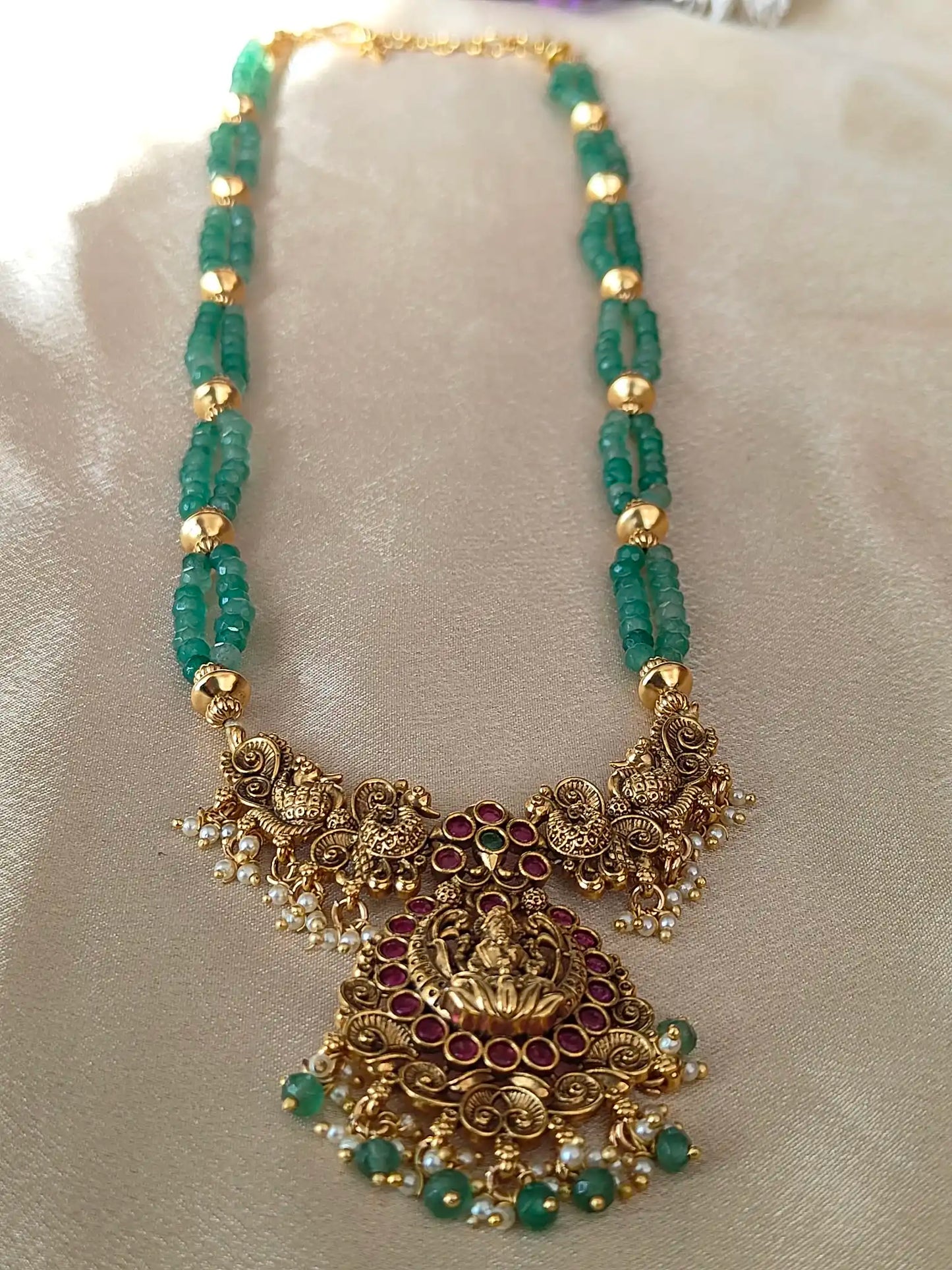 Lakshmi Temple Haram with Beaded Chain. Code - 152