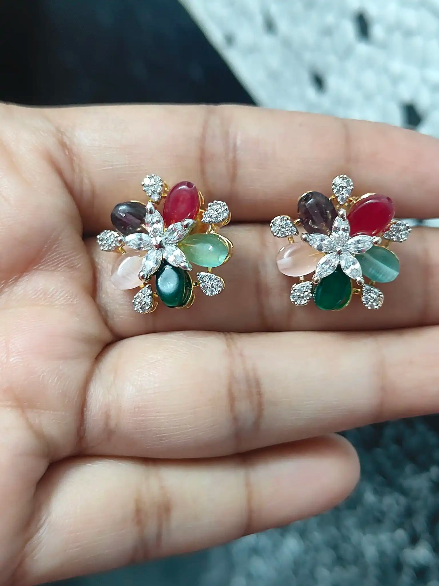 Multicolor Floral AD Stone Necklace Set. Code - 159
