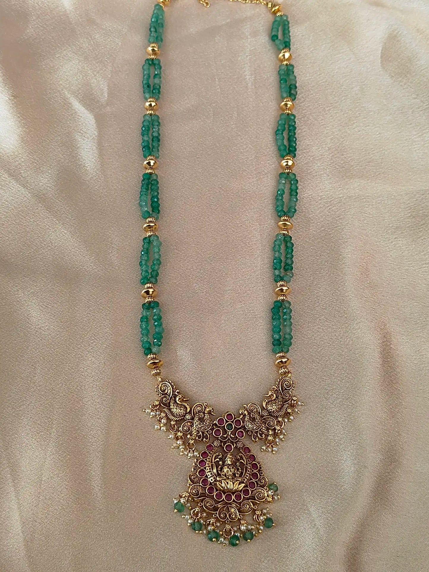 Lakshmi Temple Haram with Beaded Chain. Code - 152