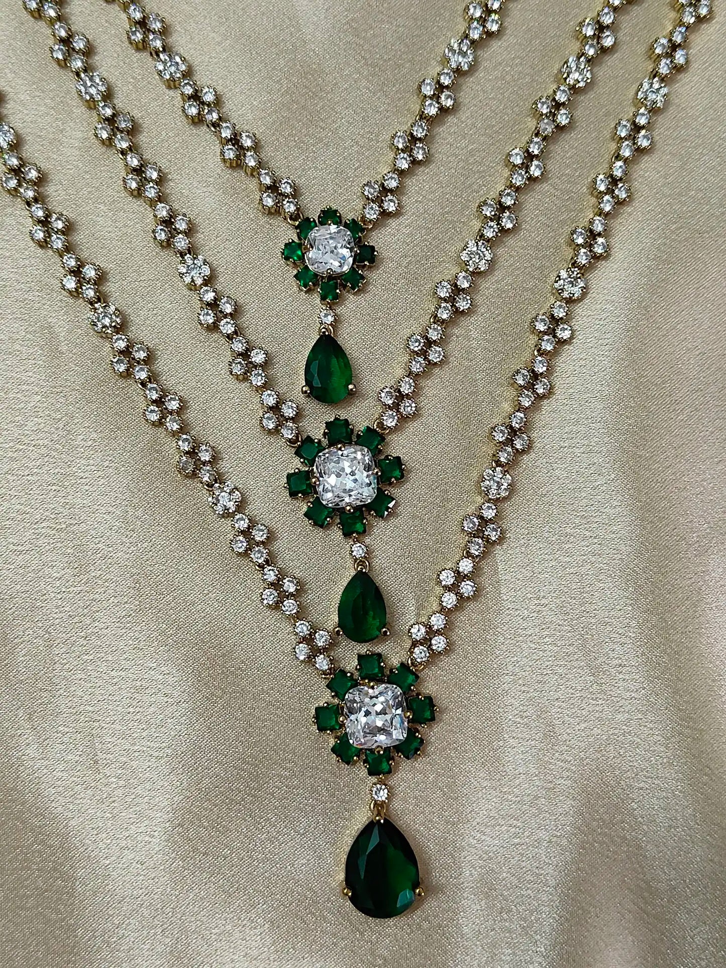 Royal Emerald Triple-Layer Long Haram – Neeta Ambani Inspired - na0022