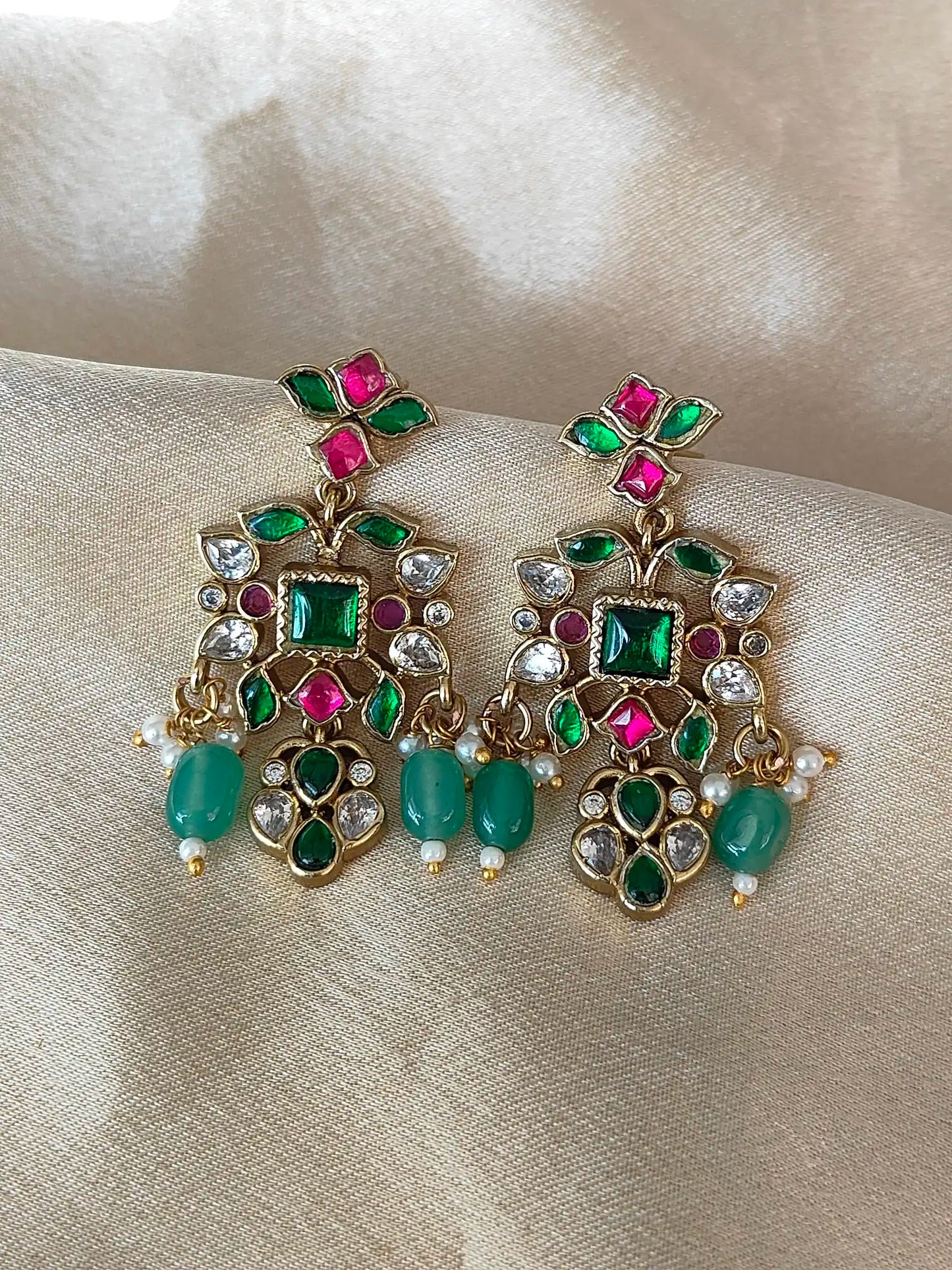 Jadau Kundan Choker Set with Emerald Drops & Earrings
