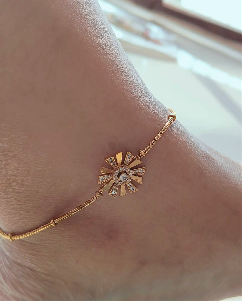 Gold-Plated Floral Stone Anklets. At0022