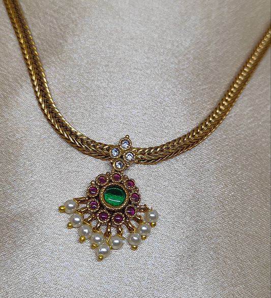 Elegant Gold-Plated Pendant with Green & Kemp Stones ✨