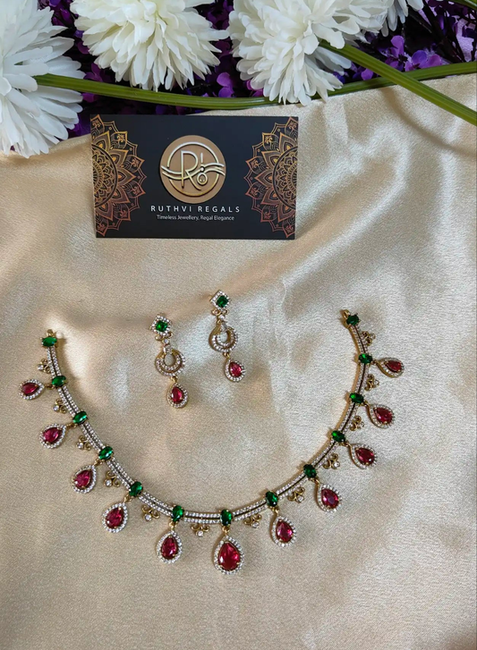 Ruby & Emerald Drop Necklace Set.  Code -175