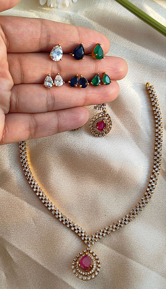 Elegant Moissanite Necklace Set with Changeable Teardrop Stone Studs