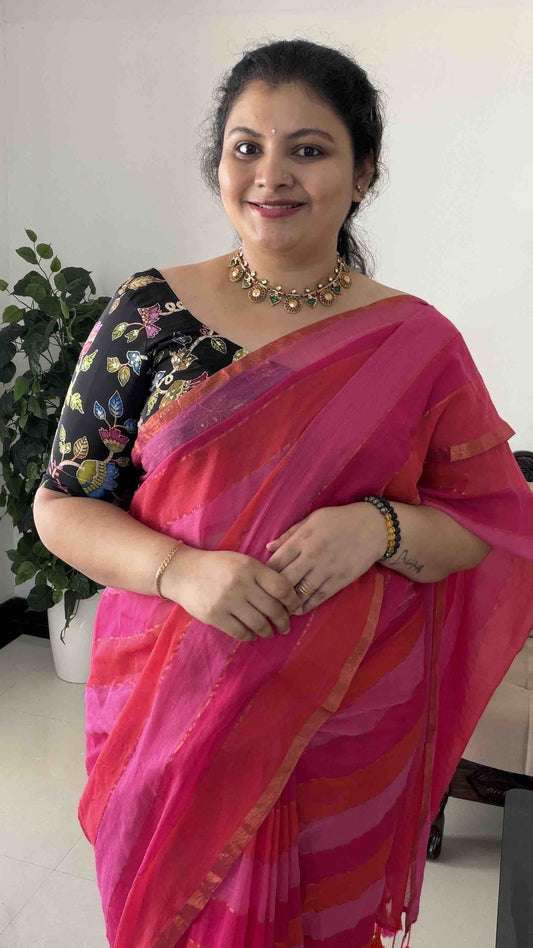 Graceful Mulcotton Saree in Pink – 120 Count. C- Sr007