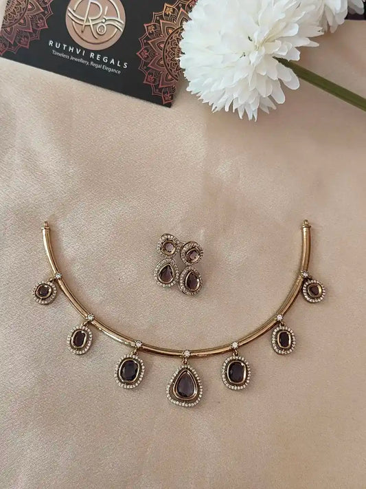 Teardrop Elegance Hasli Necklace Set –  in Royal Purple & Crystal White. hn0023