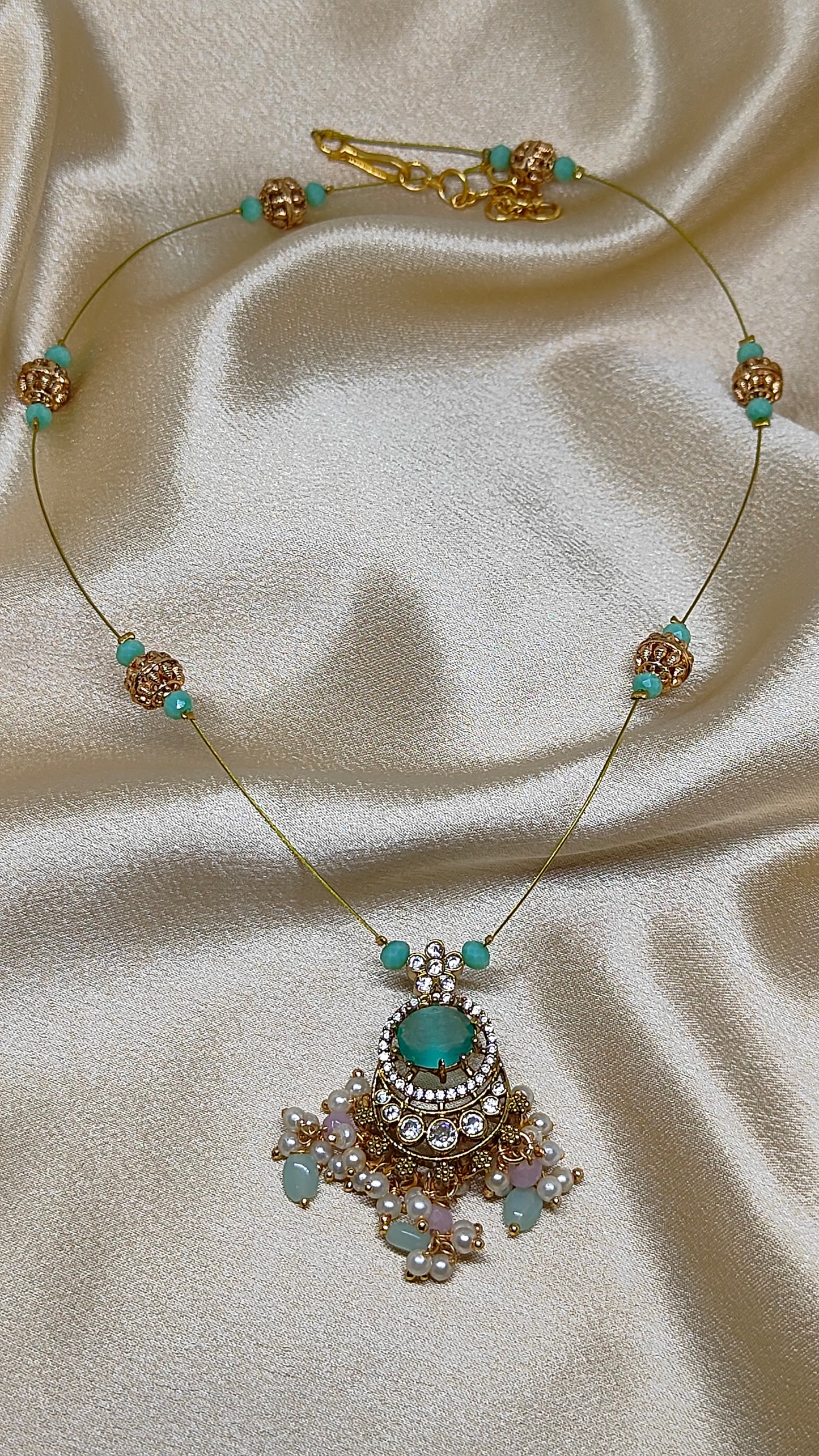 Elegant Invisible Neck Chain with Beads & Single Stone Pendant ✨