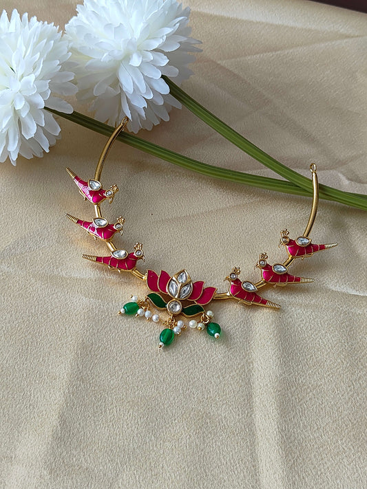 Grace in Bloom: A Regal Pink Lotus Adorned by Majestic Peacocks! C- hn0024
