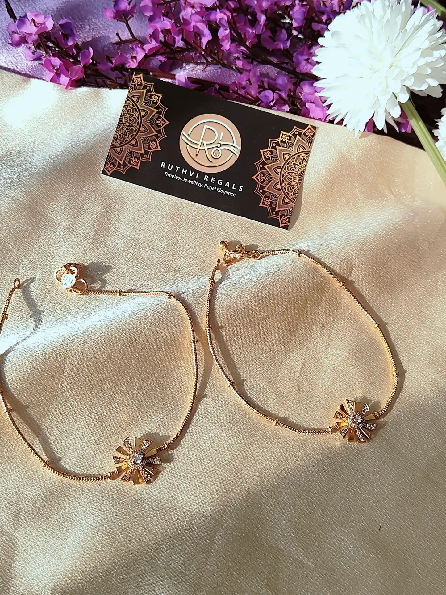 Gold-Plated Floral Stone Anklets. At0022
